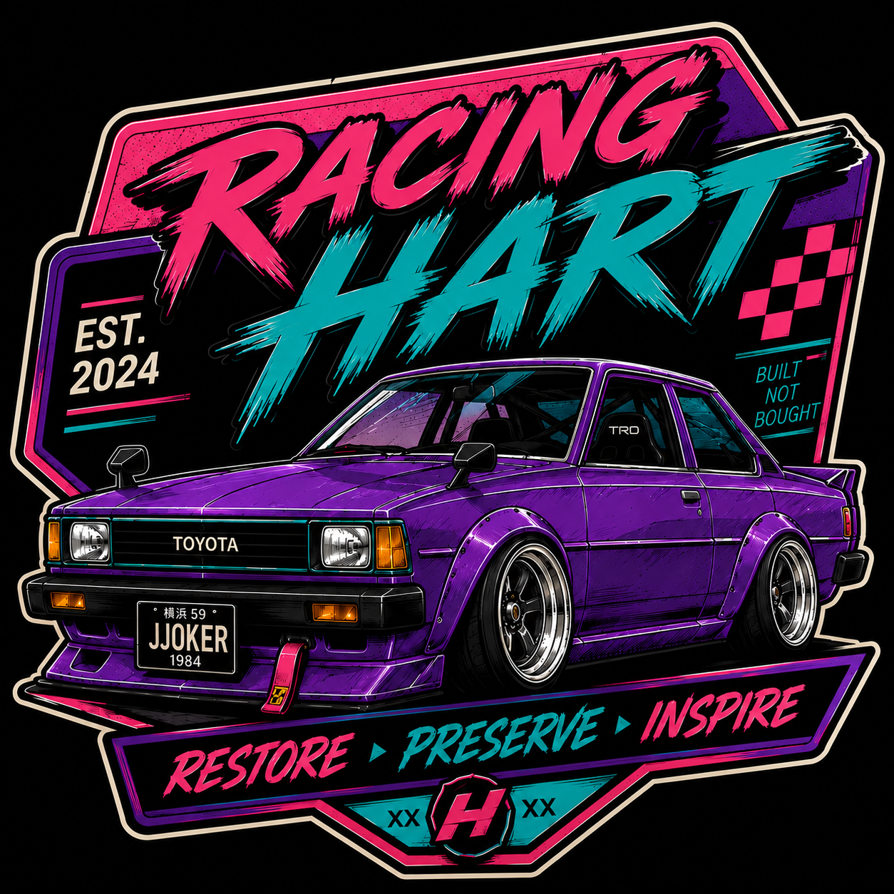 Racing Hart purple Toyota Corolla artwork